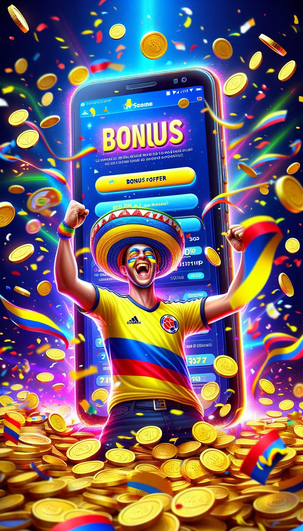 Apostador colombiano recibiendo bono de bienvenida en Wplay con el móvil
