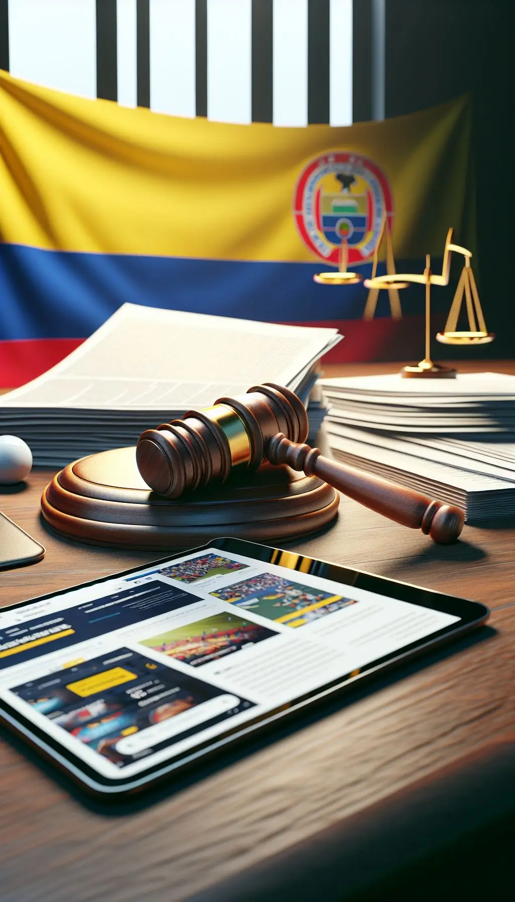 Ilustración de documentos legales de juego en Colombia y logo de Wplay