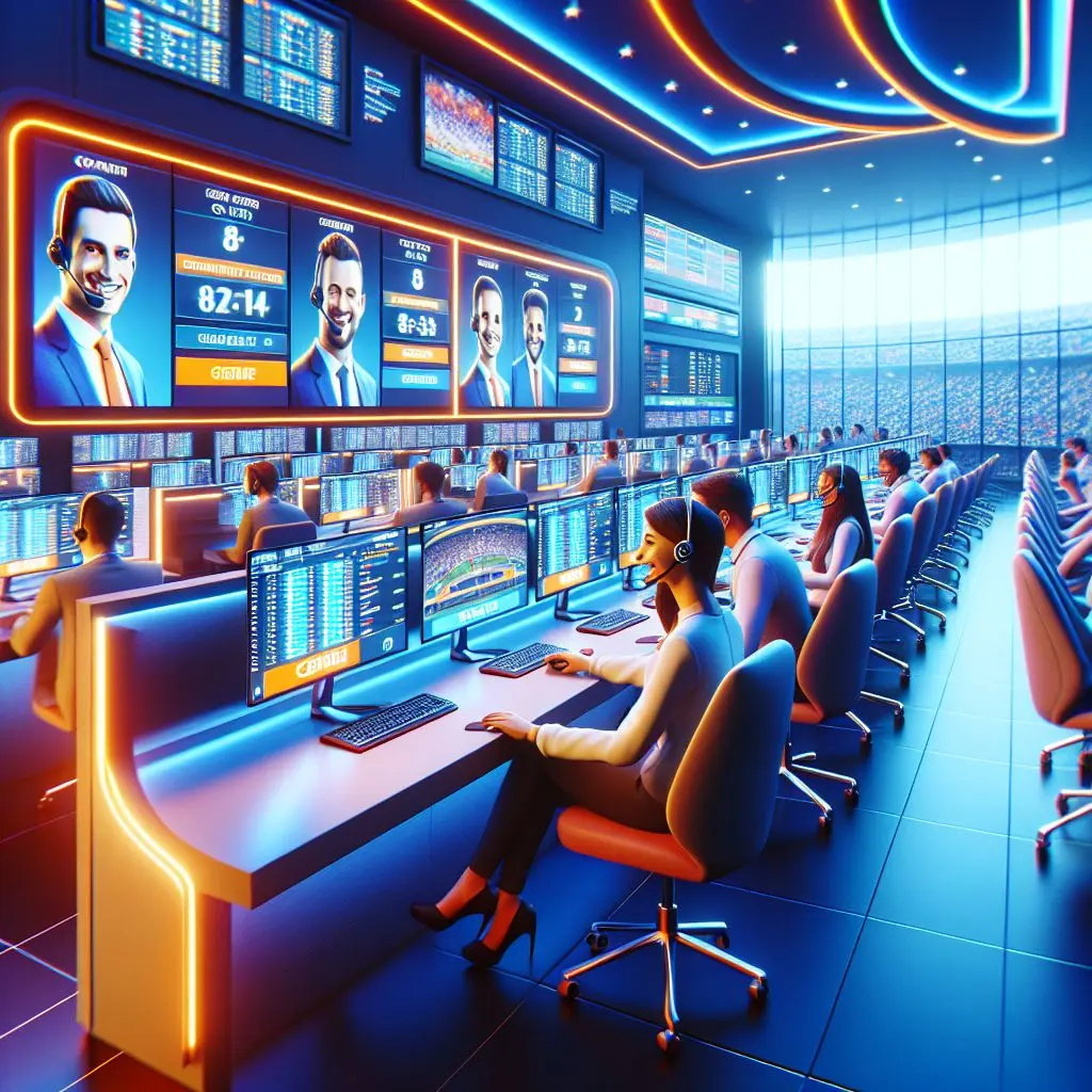 Equipo de soporte de Wplay atendiendo dudas de usuarios en oficina moderna.