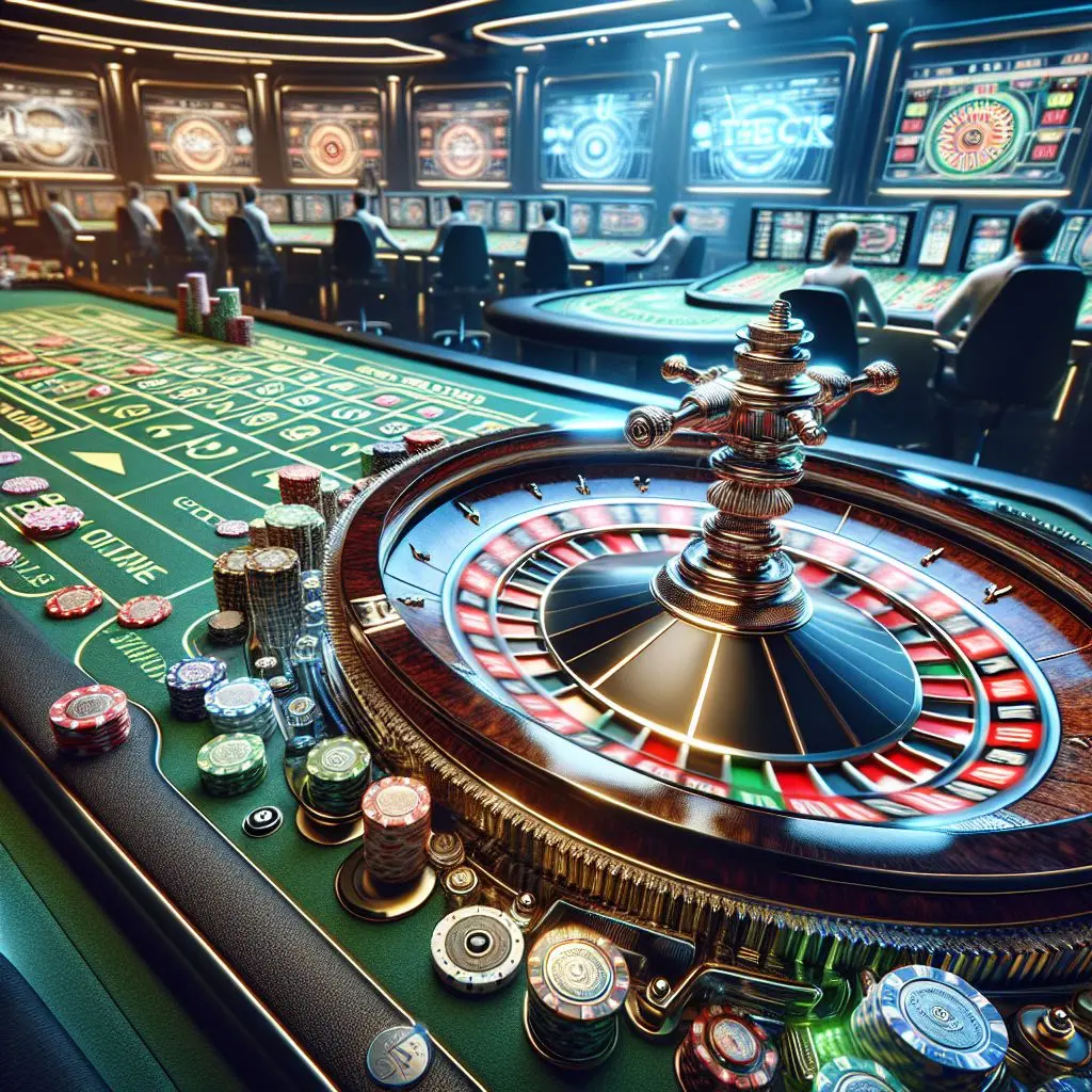 Ruleta girando con fichas y crupier en casino en vivo Wplay